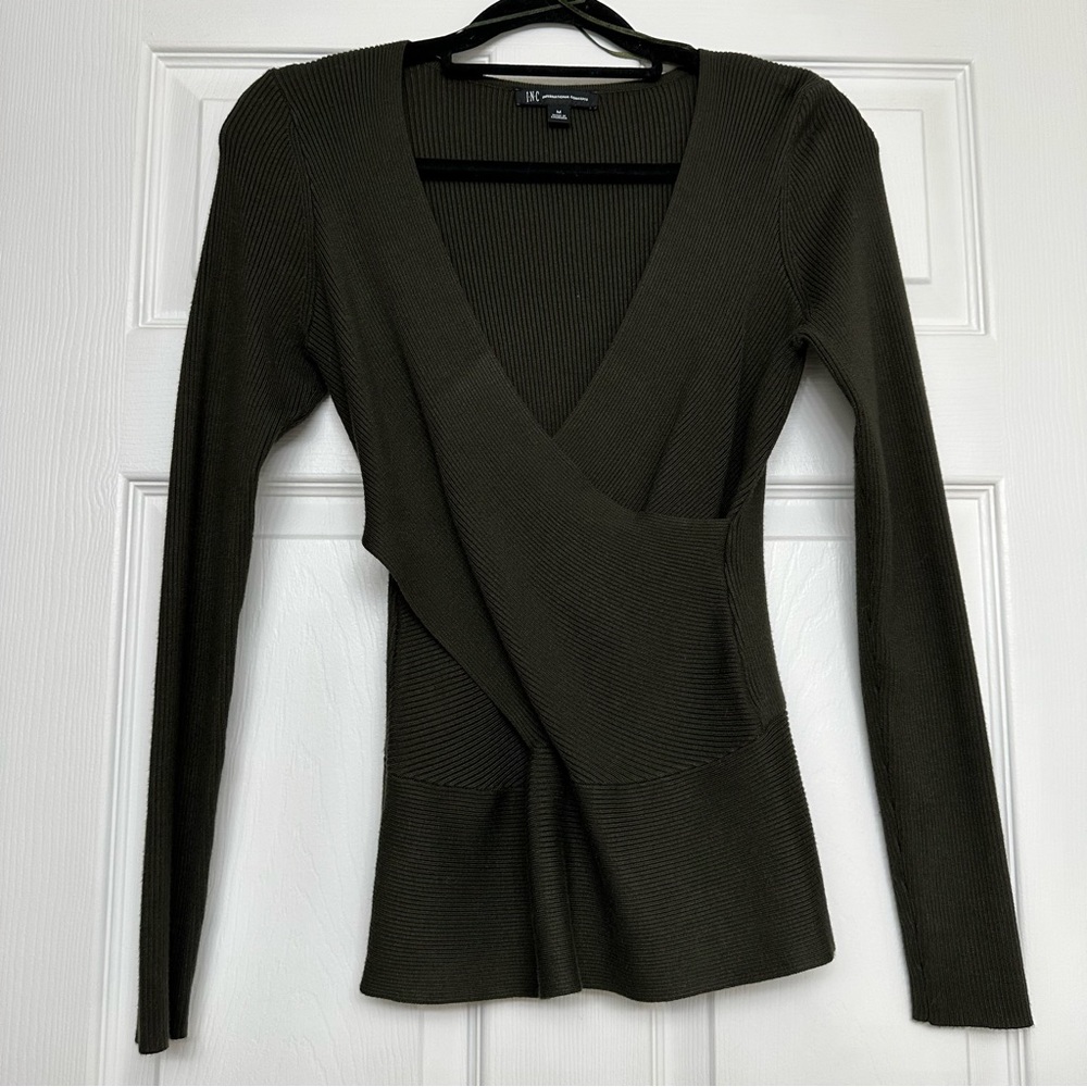 INC knit ribbed wrap sweater M